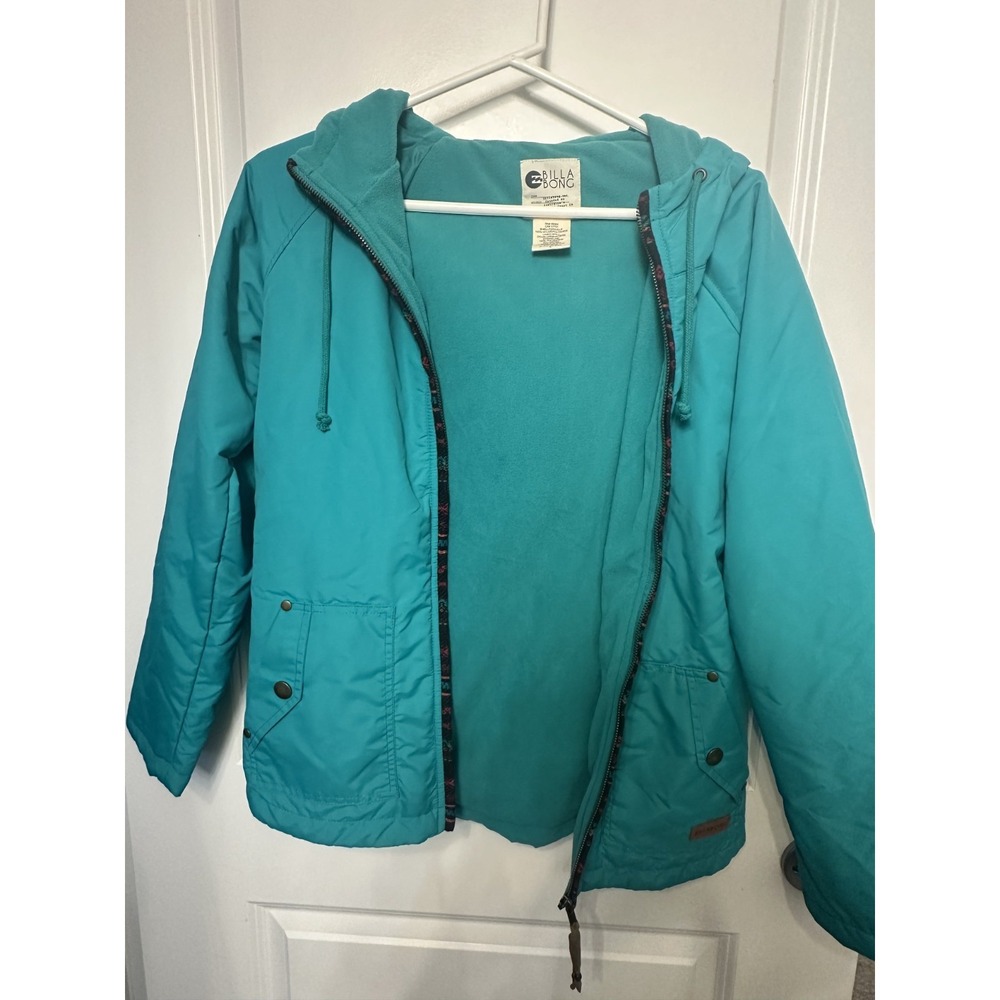 NWT Billabong Women's Teal Green Fleece Lined Hooded Coat Jacket Size S Winter